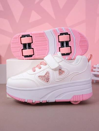 أحذية تزلج بعجلات 4 للأطفال، أحذية تزلج قابلة للفك، أحذية رياضية خارجية، أحذية كاجوال عصرية، إغلاق بسوستة وحلقة، للأولاد والبنات