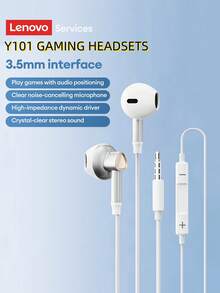 Lenovo Y101 Wired Gaming Headphones, Half In-Ear Style, E-Sports Gaming, High-Definition Voice Call, High-Definition Stereo Sound Effect, 3.5mm & Type-C Interface, Suitable For PC & Smartphone