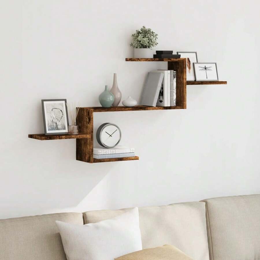 Estantería de pared vidaXL, roble ahumado, 104x15x49 cm, madera de ingeniería. - Multicolor - Ver 1