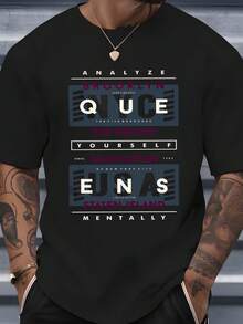 Men's Crew Neck T-Shirt With A Print Of Letters And Names Of New York Neighborhoods, A Modern Urban Design Ideal For Everyday Casual Wear, Perfect For Social Outings In Summer And Autumn. - 黑色 - 查看 1