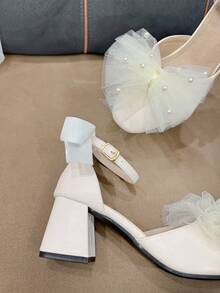 Cute Teenage High Heel Shoes With Beautiful Mesh And Pearl Decor, Suitable For Occasions Such As Birthdays, Family Gatherings, Weddings, Student Festivals And Parties