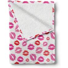 1pc Valentine's Day Spring Promotion Best-Selling Items Lips Print Throw Blanket - French Style Soft Flannel Fleece Pink & White Lipstick Kisses Pattern, All-Season Couch Bedspread, Romantic Bed Cover For, Pink & Multicolor Lip Gloss Accent Piece - Nhiều màu - Xem 2