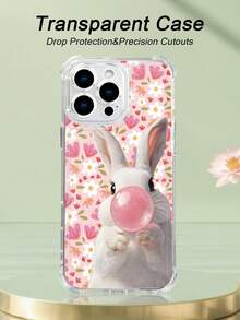 1 pieza Funda transparente con diseño de conejo blanco soplando burbuja rosa sobre fondo floral estilo dulce y primaveral ideal para regalo en San Valentín o celebraciones especiales protección contra caídas carcasa transparente ligera y resistente, compatible con iPhone 17/16/15/14/13/12/11/XS/XR/X/PLUS/PRO/PROMAX, compatible con Galaxy A34/A35/A54/A55, Galaxy S20/S21/S22/S23/S24 Ultra/Plus, compatible con Moto/Galaxy/Redmi/Honor/OPPO, regalo ideal para fiestas - transparente - Ver 2