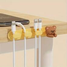 3-Piece Set Of Cute Animal Desktop Multifunctional Cable Winders And Cable Clips. Practical Hook, Mouse Cable Headphone Cable Data Cable Fixer. Nail-Free Traceless Cable Organizer For Desk And Drawer, Used For Home Storage - Nâu + Trắng + Đen - Xem 3