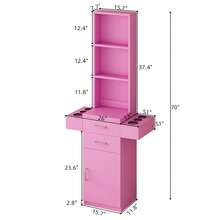 Salon Stations For Hair Stylist, Barber Station Hair Salon Station, Beauty Salon Spa Equipment With 2 Drawers, Storage Cabinet, 6 Hair Dryer Holders For Hair Styling, Black/ Pink/ White - Pink - View 2