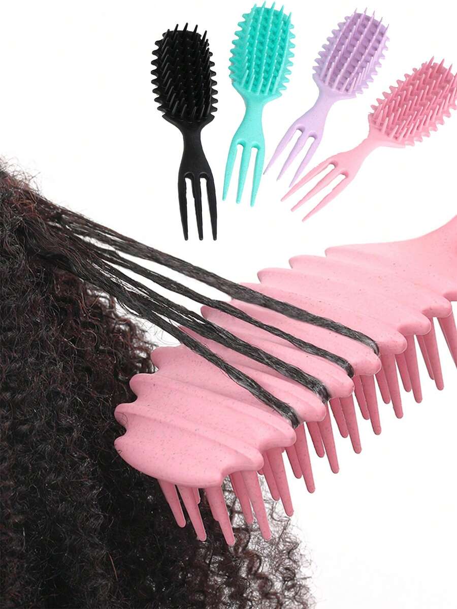 Hair brushes-EU+UK Lược uốn tóc cán 3 ngạnh, thích hợp cho tóc xoăn kiểu châu Phi khi ướt và khô, có thể massage da đầu, giảm xơ rối và gãy rụng, dễ cầm nắm và vệ sinh.