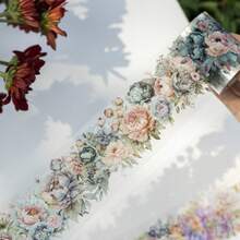 6卷PET材质透明花朵贴纸套装，装饰美观，适用于手工艺品制作、DIY项目等。