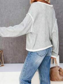 全新流行女式休闲时尚撞色边缘宽松圆领毛衣套头衫