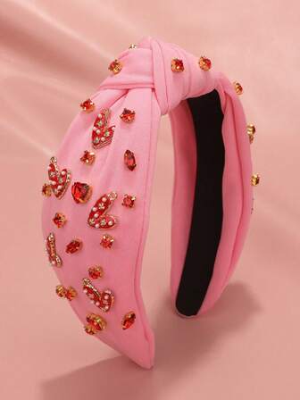 1件装女士情人节发箍，水晶心形打结发箍，红色或粉色可选，情人节发饰礼物，发带，发圈