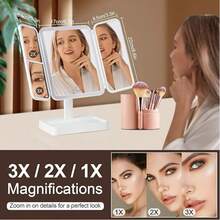 3-Fold Adjustable Makeup Mirror With 1X/2X/3X Magnification, 3-Color Lighting, Detachable Stand, Portable LED Travel Makeup Mirror With Brightness Control, Smart Touch Screen, USB Charging, High Definition - Suitable As A Gift For Women On Birthday, Valentine's Day, Mother's Day, Thanksgiving - Various - View 8