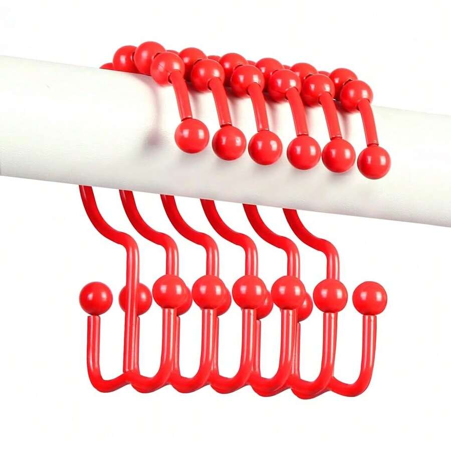 Shower Curtain Hooks,304 Stainless Steel Shower Rings For Bathroom,Double Glide Shower Hooks For Bathroom Shower Curtain Rods Curtains,Set Of 12 Hooks,Red(Shower Curtain Hooks Style A ),Red(ShowerCurtainHooksStylea) - 紅色(showerCurtainHooksStylea) - 查看 1