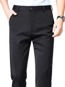 Quần tây nam thiết kế cổ điển, in họa tiết tinh tế, màu trơn, cạp chun co giãn, thích hợp cho các dịp công sở mùa xuân/hè, phong cách thanh lịch sang trọng, quần nam. - màu đen - Xem 2