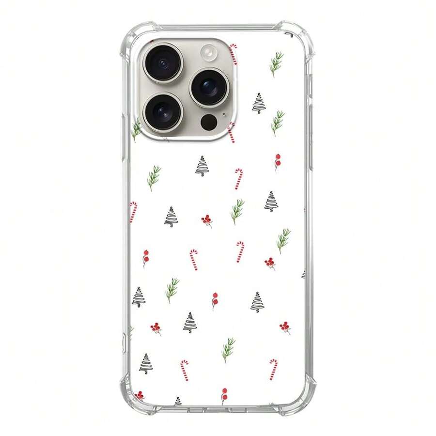Minimalist Christmas Tree Candy Berry Phone Case Compatible With For IPhone 16 Pro, Cute Christmas Phone Case For For IPhone 16 Pro, Cool TPU Bumper Case Cover,ChristmasCandyBerry - 聖誕糖果莓 - 查看 1