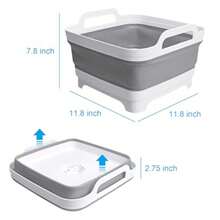 Collapsible Wash Basin With Drain Plug 2.4 Gallon 9L Collapsible Dish Basin Portable Bottle Washing Basin For Baby Bottles Vegetable Washing RV Camping - 灰色的 - 查看 2