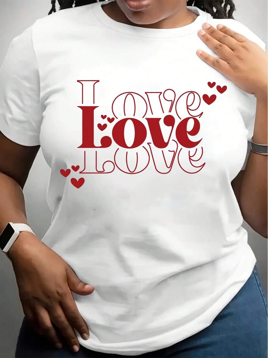 Love Love Love T-Shirt Light Blue Red Heart And Text Design For Valentine's Day - 白色 - 查看 1