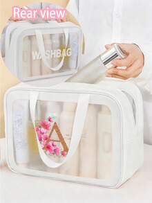 1个花卉字母A-Z旅行化妆包，大容量PU化妆包，护肤品和洗漱用品收纳袋，口红和化妆品收纳袋，防水家用医疗包，便携高端旅行包，简约优雅双色多隔层收纳包，适合女性、学生、旅行者，可作为礼物送给朋友、同学、老师、母亲、姐妹，生日、节日礼物 - 白色 - 查看 11