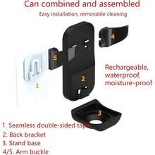 Paquete de 2 soportes ajustables para afeitadora elctrica, soporte de pared, soporte para maquinilla de afeitar con pegamento Nailless, soporte para cepillo para polvo de dientes elctrico, soporte - Blanco y black - Ver 7