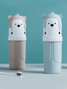 1pc Portable Travel Toothbrush Case With Bear Pattern And Cover - Light Pink/Beige/Sky Blue (Pink, Gray, Blue) - Compact Hygiene Toiletry Storage Box, Oral Care Accessory For Travel, Toothbrush Holder, Travel Toothpaste, Toothbrush Container - Multicolor - 1pc - View 4