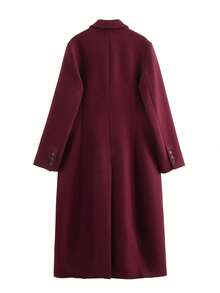 Women's Elegant Turndown Collar Fashion Commuter Casual Wool Blend Coat, Suitable For New Year, Wine Red - Burgundy - View 11