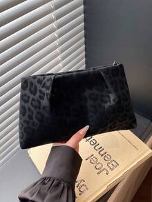Leopard Print Envelope Bag, Vintage Style Niche Design Fashion Handbag For Women - Black - View 6