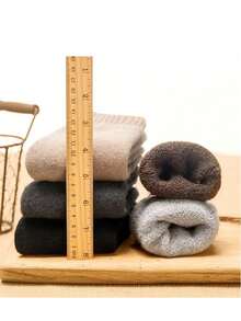 5 Pairs Women's Warm Winter Socks, Thickened Classic Style, Solid Color Merino Wool Socks, Cold & Snow Proof, Plush Lining Comfortable, Suitable For Autumn/Winter, Moisture-Wicking, Quick-Drying, Fashionable & Versatile, Black - Multi-color a - View 5