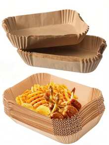 50pcs/100pcs Premium Oblong Air Fryer Liners, 8.6"X5.5" Rectangular Non-Stick Parchment Paper Sheets, Ideal For Baking, Roasting, Microwave, Suitable For Home & Commercial Kitchen, Air Fryer Accessories, Kitchen Essentials - Multicolor - View 1