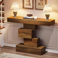 Tribesigns Mesa consola, 108 x 30 x 80 cm, mesa de recibidor con base de diseño llamativo, mesa auxiliar estrecha de madera, mesa de sofá para salón, recibidor, dormitorio, estilo rústico, marrón - Marrón - Ver 8