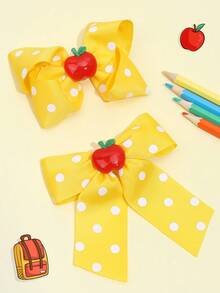 6pcs Back To School Season Blue And Black & Yellow Fabric Hair Bows,Apple Accessories Hair Clips,Cute Hair Barrettes For Girls Kids Students Party Gifts - Multicolor - View 8