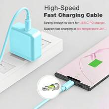 USB-C 轉 Type-C 充電數據線 [3.3ft/6.6ft] 長距離快充線，USB-C 電源線，相容 iPhone 17/16/15 Pro/Pro Plus/Pro Max，相容 Galaxy S26/S25/S24/S23/S22、Pro/Air 等更多機型，手機充電線 - 藍色 - 查看 2