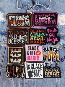 一套2/6个黑色魔法少女英文字母刺绣布贴，可爱卡通时尚涤纶徽章贴花，DIY服装熨烫布贴，缝纫配件布贴，适用于背包、牛仔裤、夹克、T恤、帽子、连衣裙等。 - 彩色 - 查看 1