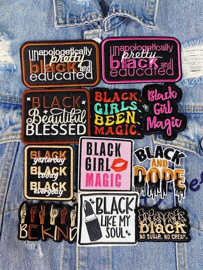 1 Set de 2/6 piezas Parches bordados con letras en inglés de Chica de Magia Negra, Parches de aplicación de moda de poliéster con dibujos animados lindos, Adecuado para mochilas, jeans, chaquetas, camisetas, sombreros, vestidos, etc.