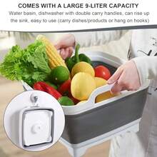 Dishpan For Washing Dishes Collapsible Portable Washing Basin With Drain Plug Carry Handles Large Capacity Multiuse Sink Tub Kitchen Storage Tray For RV Outdoor Camping - 如圖 - 查看 5