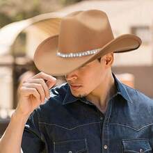 Felt Cowgirl Hat With Rhinestone Belt  Western Cap Party Jazz Cap For Women Men - Khaki - View 4