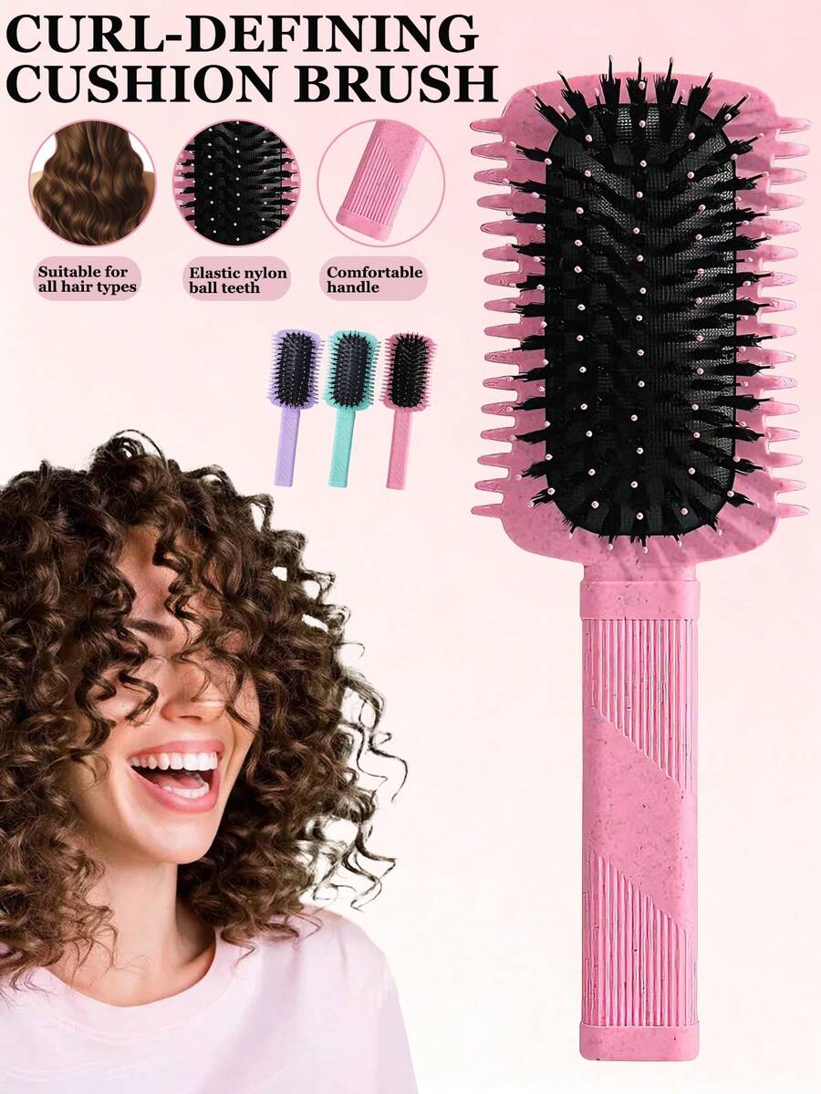 2/1pc Curling Hair Brush, Easy Styling For Defined Curls And Waves, Effective Edge Design, Medium Width Side Edges Effectively Separate And Style Curly Hair, Suitable For Dry And Wet Hair, For Men And Women, Reduces Frizz, Easy Styling At Home Or Travel (Pink, Purple, Green) - Multicolor - View 1