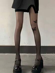 Women's White Semi-Transparent Glossy Leggings, Shiny Transparent Thigh-High Socks, Pearl Luster Stockings, Elegant Shaping Tights - Multicolor - View 4