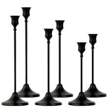12pcs Elegant & Romantic European Candles For Dinner, Wedding Decoration, 6pcs Tabletop Candle Holders, Conical Metal Candle Holders, Room & Home Decor - Black - View 9