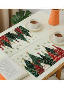 1pc Christmas Tree, Star, Snowflake Pattern Printed Placemat, Modern Polyester Fabric Kitchen Dining Table Decor, Suitable For Christmas Decoration In Dining Room And Kitchen - Multicolor - View 4