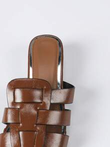 Women's Brown Woven Mule Sandals - Thick Sole Low Heel Open Toe Slippers, Soft & Comfortable Casual Daily Party Low Heel Sandals For Women - Brown - View 8