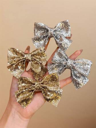 4 piezas de Clips para el cabello con moños brillantes y con purpurina para niñas, Clips de cocodrilo cubiertos de lentejuelas doradas para fiestas, baile, accesorios para el cabello con trenzas brillantes y mariposas