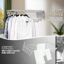 XL-31.5" Wall Mounted Clothes Drying Rack 130 LBS Large Capacity Rustproof Retractable Drying Rack Collapsible Drying Rack Easy To Install With 7 Drying Rods Space Saving For Laundry-White - White - View 5