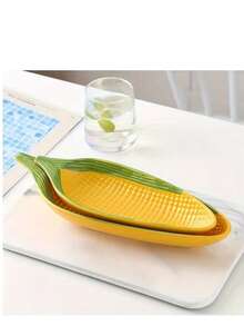 1 Piece Of Creative Corn-Shaped Ceramic Serving Tray – Perfect For Bread, Desserts, Snacks, And Sushi. Food-, Ideal For Use In Home Kitchens And As A Harvest Festival Gift Or Food Serving Tray. - 彩色 - 查看 8