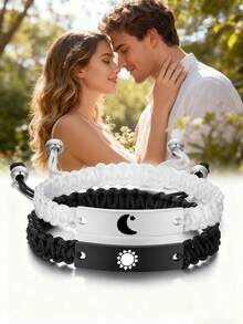 suteyi 两件套情侣手链，低过敏性不锈钢刻字情侣手链，时尚可调节情侣饰品，情人节礼物。