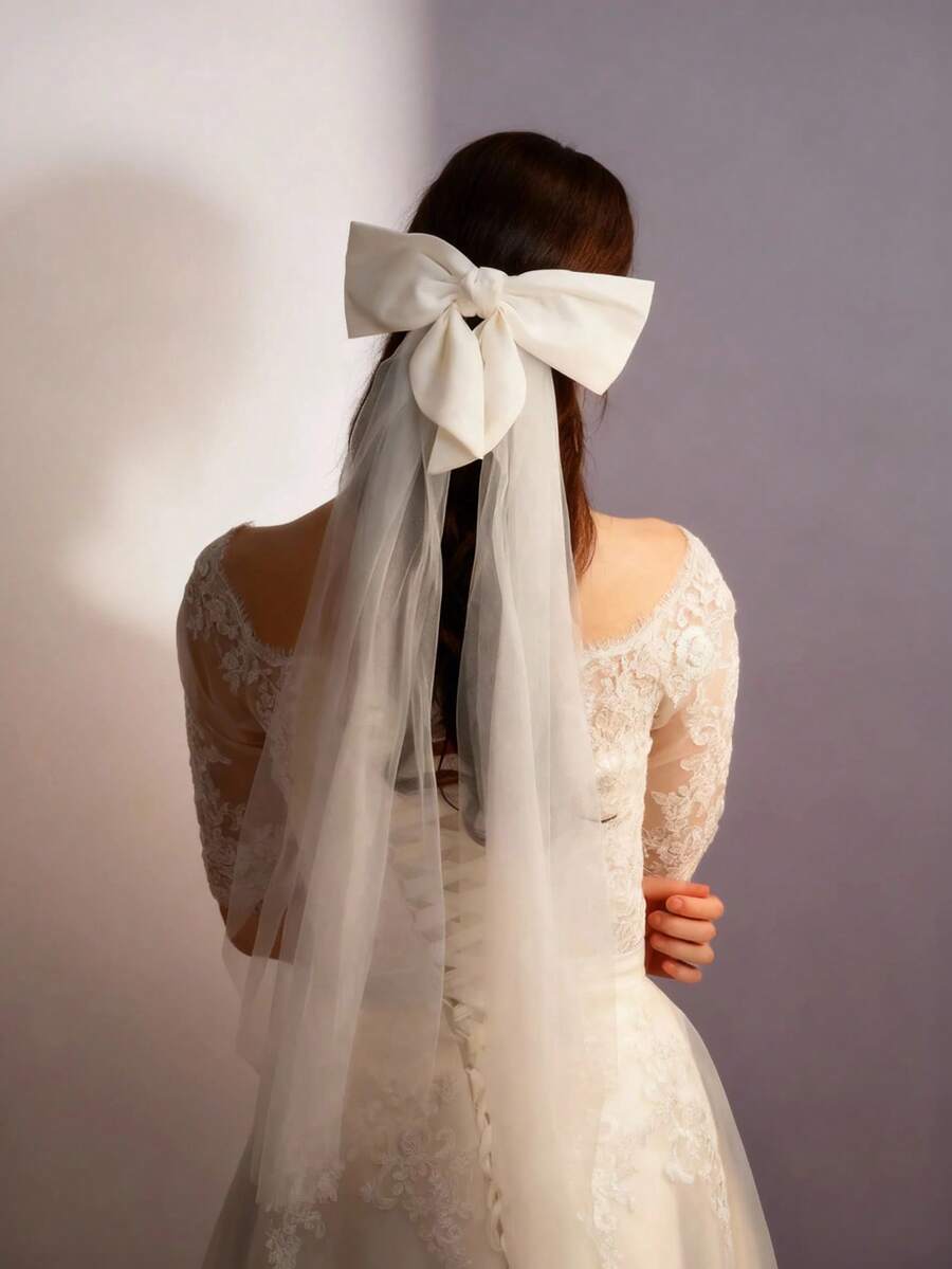 1 chiếc khăn voan cài tóc thủ công màu trắng thanh lịch dành cho nữ, phụ kiện đội đầu cô dâu trong đám cưới. - trắng - Xem 1