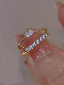 2pcs/Set Cubic Zirconia Decor Ring Copper Jewelry/Accessories/Jewelry/Jewelry/Rings/Necklaces/Earrings/Ladies/Woman - 黃金 - 查看 3