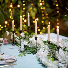 12pcs Elegant & Romantic European Candles For Dinner, Wedding Decoration, 6pcs Tabletop Candle Holders, Conical Metal Candle Holders, Room & Home Decor - Black - View 5