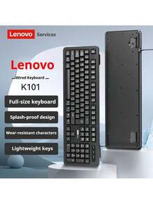 Lenovo لوحة مفاتيح سلكية USB من لينوفو K101، 104 مفاتيح، كمبيوتر محمول، سطح مكتب، الكل في واحد، USB، كمبيوتر، كتابة خارجية، مكتب، استخدام منزلي - الأسود - مشاهدة 1