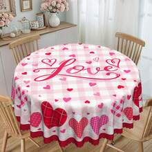 1pc Valentine's Day Theme Tablecloth - Red Heart, Pink Plaid And "Love" Pattern Tablecloth, Warm And Romantic - Durable Polyester Fabric - Suitable For Rectangular Or Round Tables, Perfect For Valentine's Day Dinner, Wedding, Anniversary, Party Or Daily Home Decor - Multicolor - View 13
