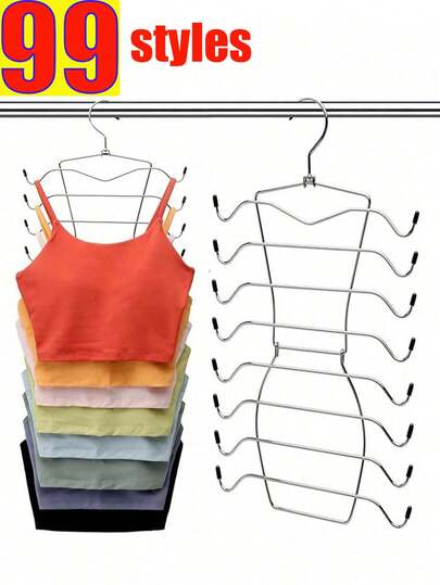 2pcs/1pc Stainless Steel Folding Clothes Drying Rack, Lingerie Hanging & Storage Rack, 8/4-Tier Metal Bra Hooks, Multi-Layer Thickened Seamless Camisole Hanger, Christmas/Valentine's Day Gift, 8-Tier Rotating Clothes Rack, Non-Slip Foldable Bra Storage Rack, Space-Saving Storage Solution
