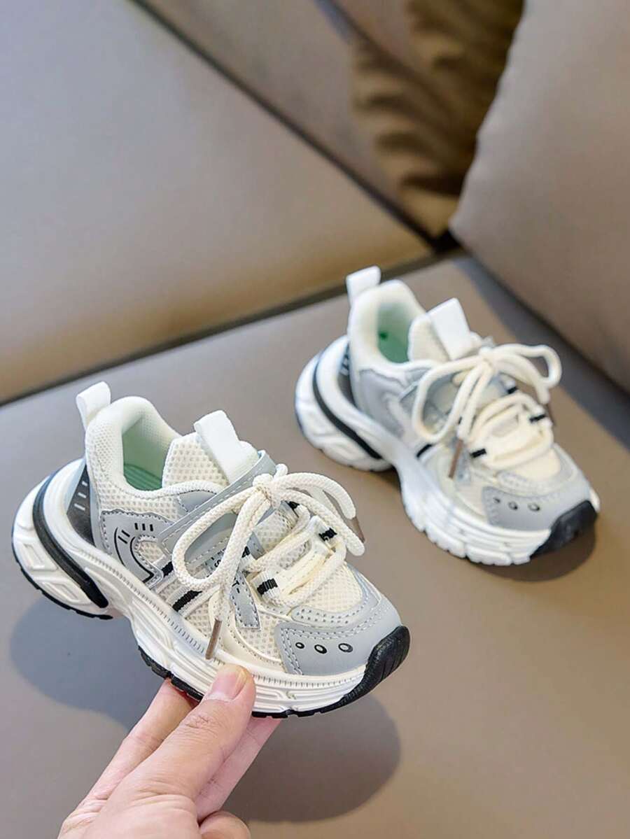 1 Pair Unisex Fashion Breathable Mesh Low-Top Sneakers, Soft Sole Non-Slip Casual Toddler Shoes, Versatile Student Running Shoes, Suitable For Spring And Autumn - Beige - View 1