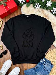 Camiseta con estampado de personaje animado, sudadera para mujer, adecuada para uso diario y fiestas, regalo para amantes de los dibujos animados, diseño cómodo y fashion - Negro - Ver 3